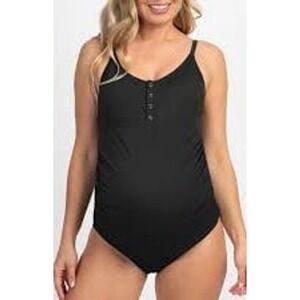 NEW Black‎ Ribbed Plus Size Maternity One Piece Swimsuit, Size 2X